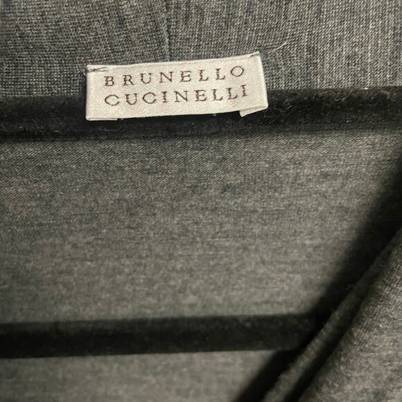 Brunello Cucinelli Wool Blend V Neck Gathered Layered Dress Dark Gray Size Small - Picture 4 of 7